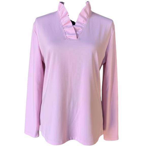 Brooks Brothers Tops - Brooks Brother’s Women's Pink Ruffled V-Neck Long Sleeve Top Size XL